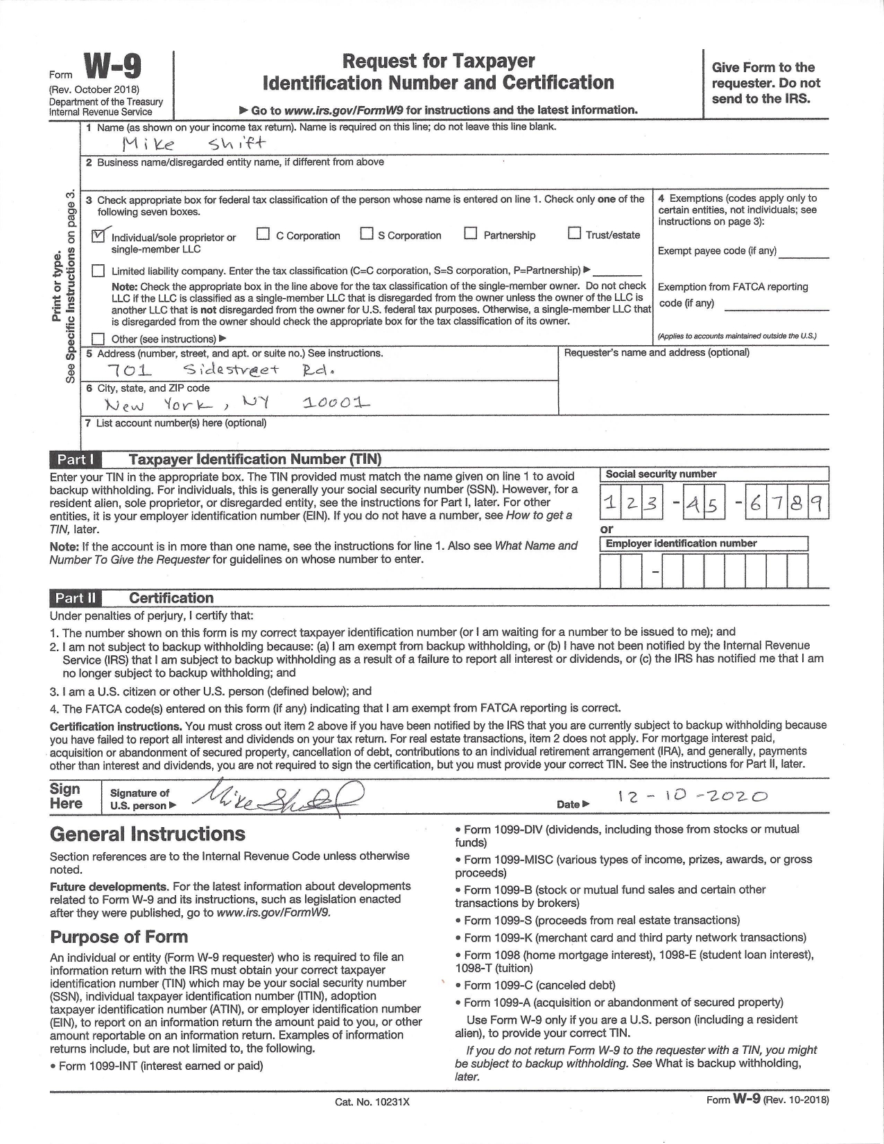 w9 tax form example handwriting document processing