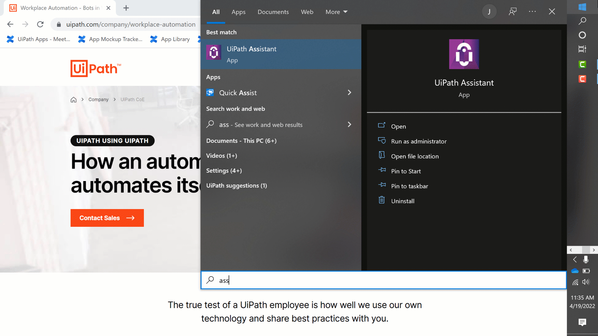 UiPath automation center of excellence Slack chatbot instructions