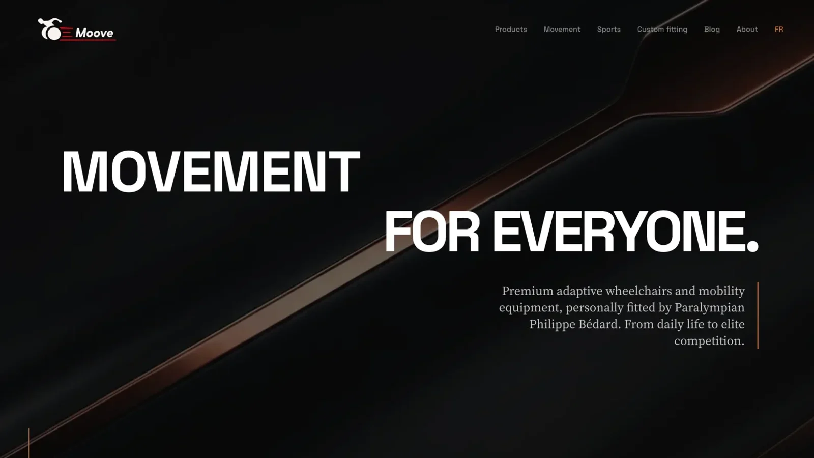Moove homepage showing the Movement for Everyone message on a dark background.