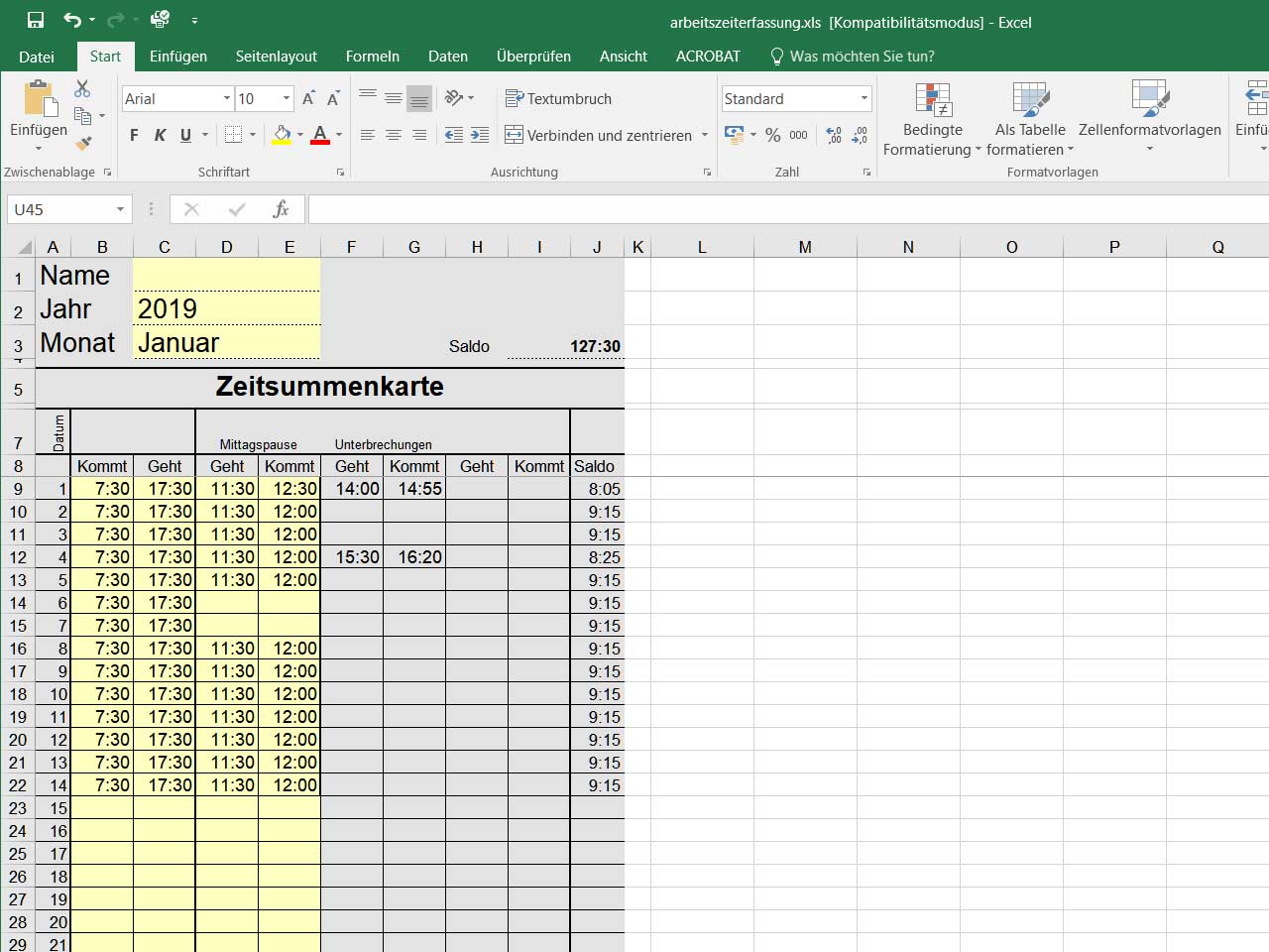 Zeiterfassung excel vorlage kostenlos 2020 ...