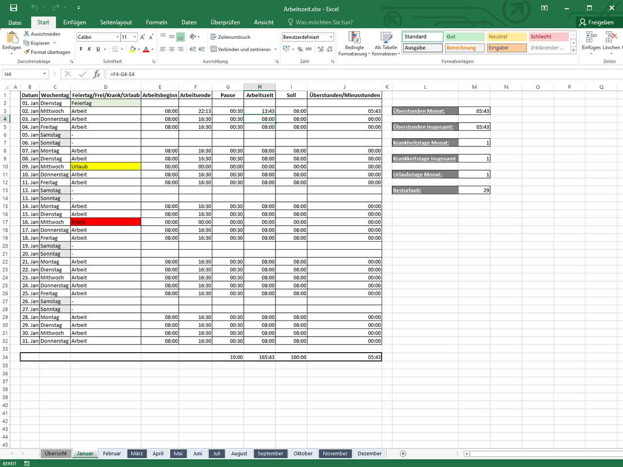 Excel Vorlagen Zeiterfassung Kostenlos