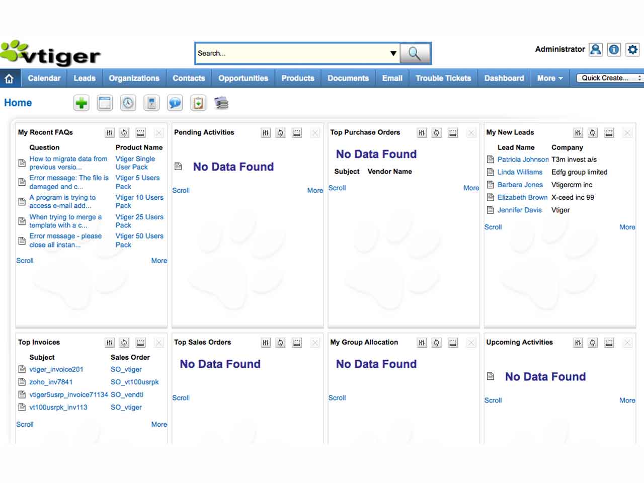 Open Source CRM Vtiger ERP und CRM Software