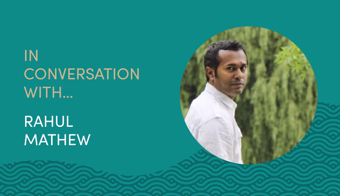 Photo of Rahul Mathew with the title "In conversation with Rahul Mathew"