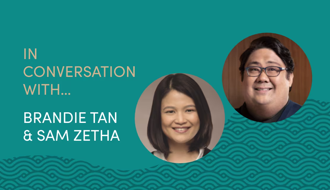 Photo of Brandie Tan & Sam Zetha with the title "In conversation with Brandie Tan & Sam Zetha"