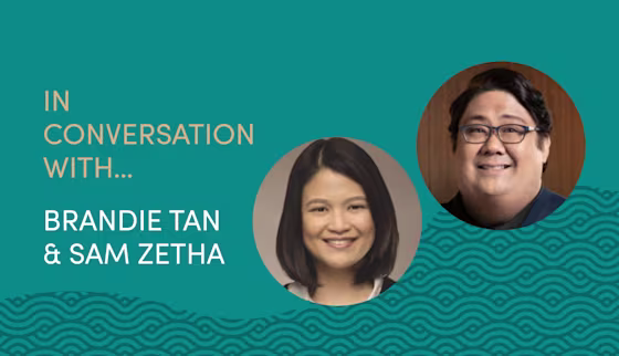 Photo of Brandie Tan & Sam Zetha with the title "In conversation with Brandie Tan & Sam Zetha"