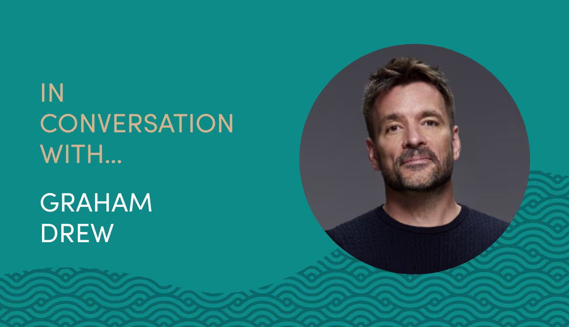 Photo of Graham Drew with the title "In conversation with Graham Drew"
