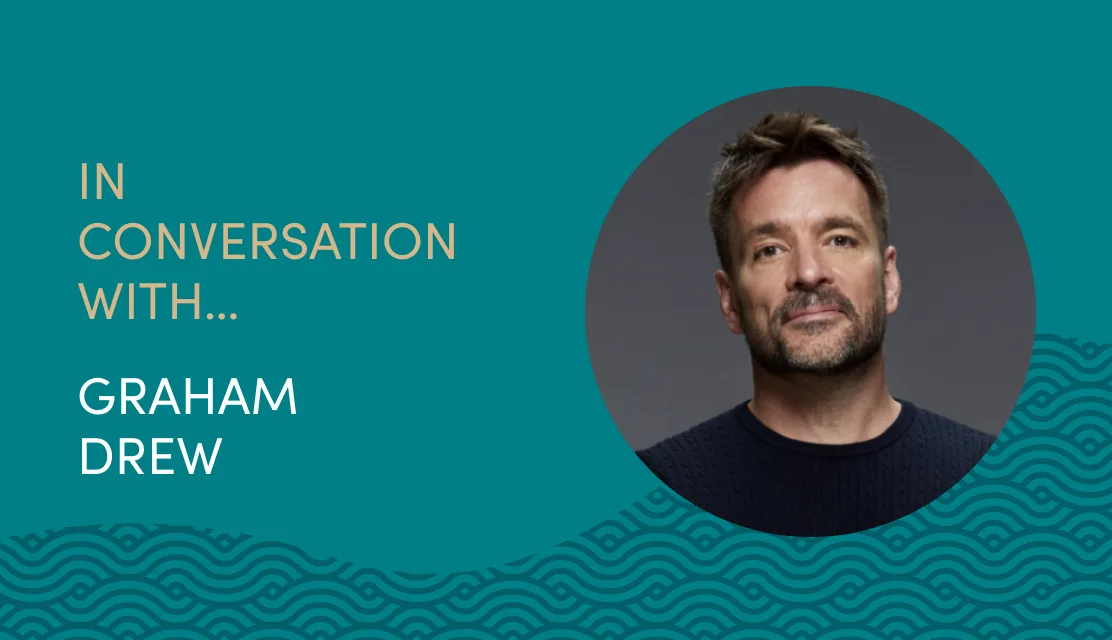 Photo of Graham Drew with the title "In conversation with Graham Drew"