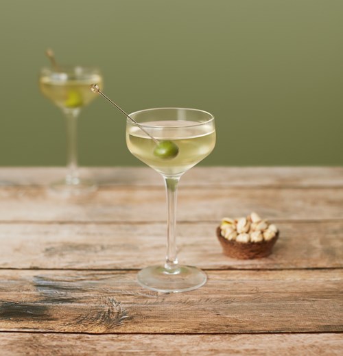 Acorn martino cocktail in a wide cocktail glass