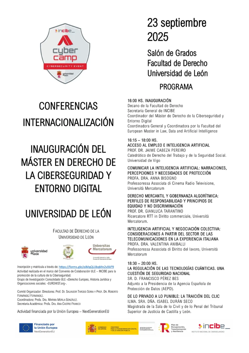 Conferencias Internacionalización | Inauguración del Máster en derecho de la ciberseguridad y entorno digital