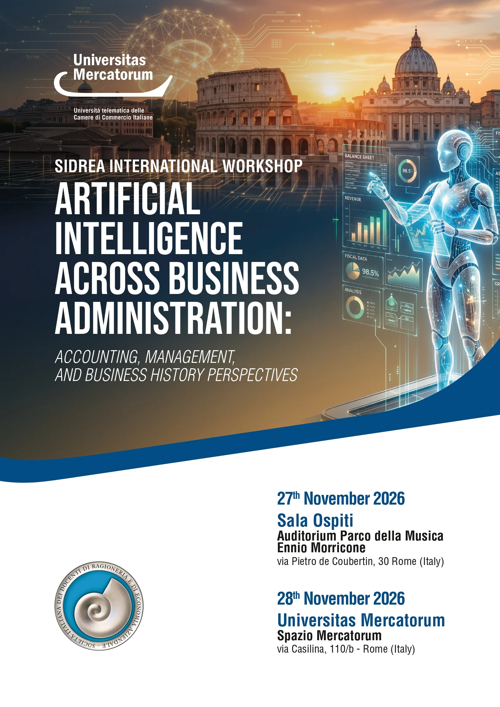 SIDREA International Workshop - ARTIFICIAL INTELLIGENCE ACROSS BUSINESS ADMINISTRATION: ACCOUNTING, MANAGEMENT, AND BUSINESS HISTORY PERSPECTIVES