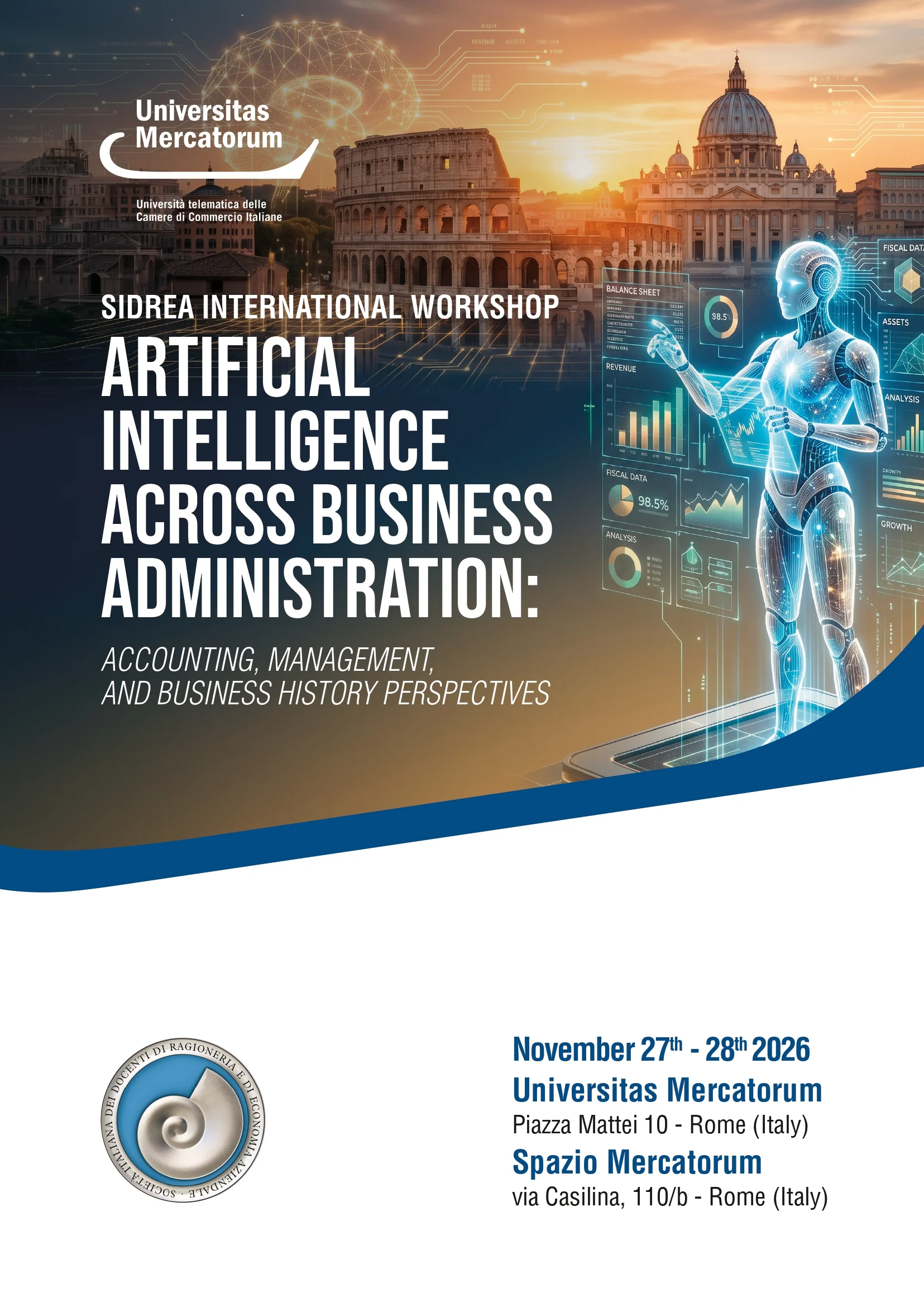 SIDREA International Workshop - ARTIFICIAL INTELLIGENCE ACROSS BUSINESS ADMINISTRATION: ACCOUNTING, MANAGEMENT, AND BUSINESS HISTORY PERSPECTIVES