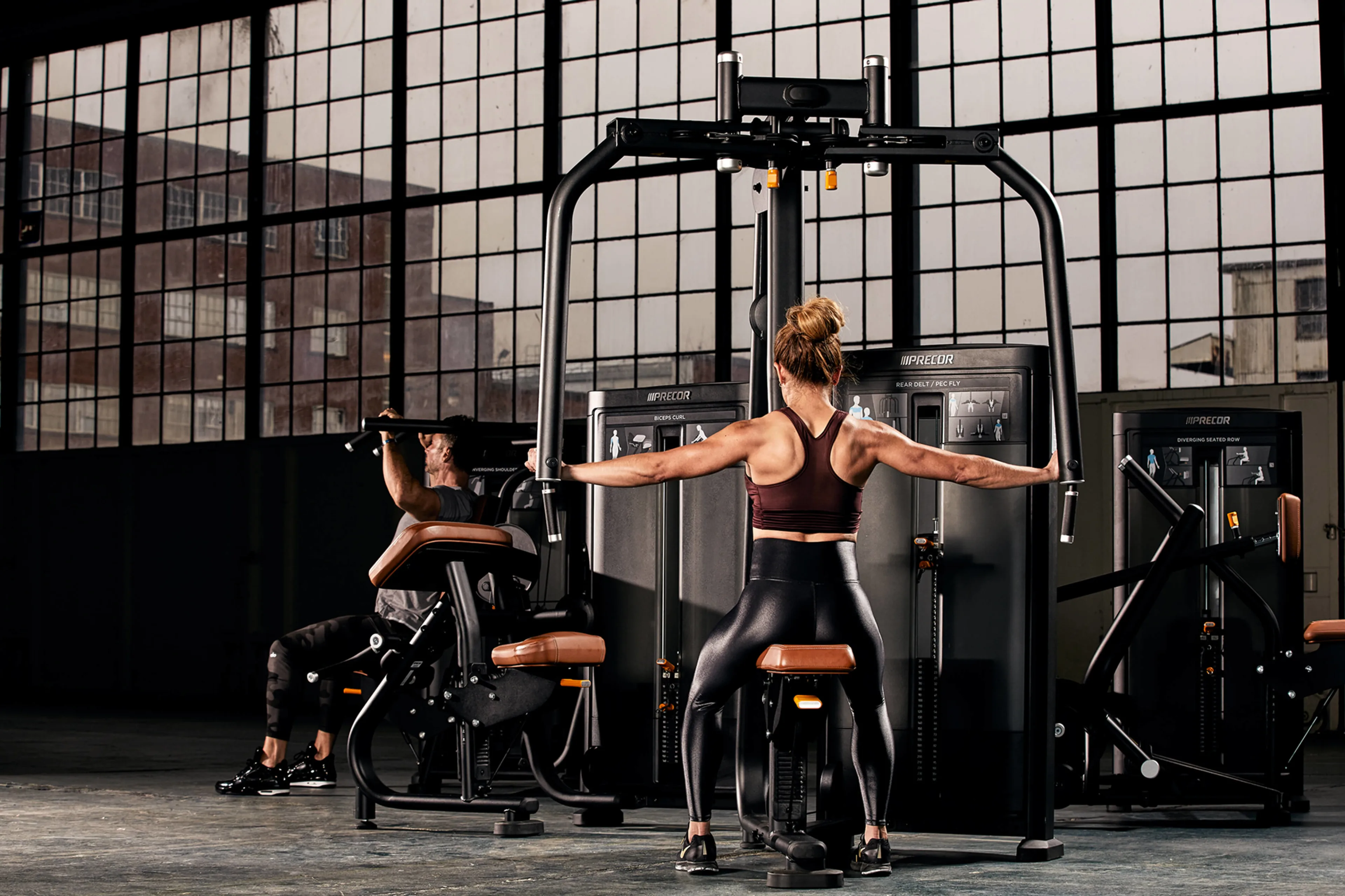 Exerciser using Precor strength equipment