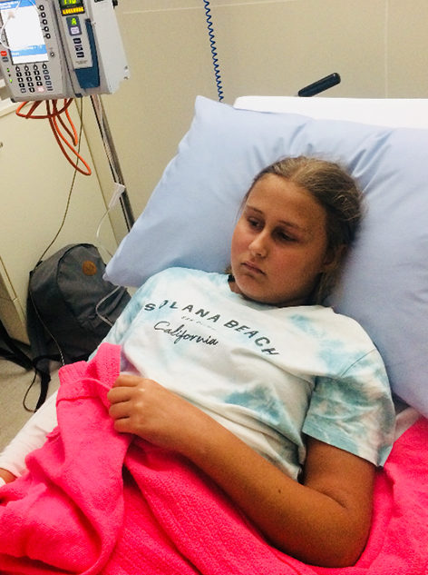 Tegan in hospital bed