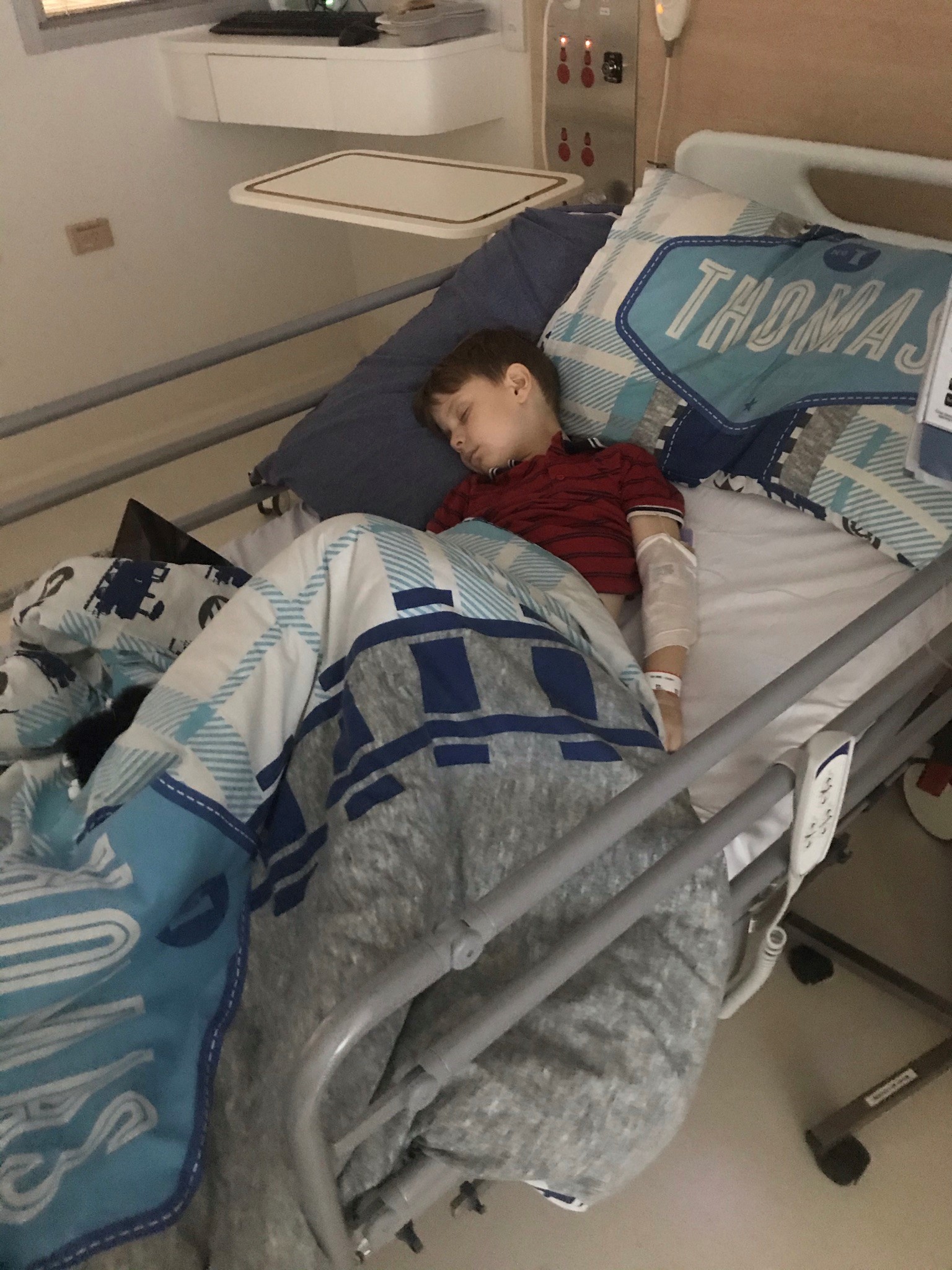 Luca sleeping in hospital