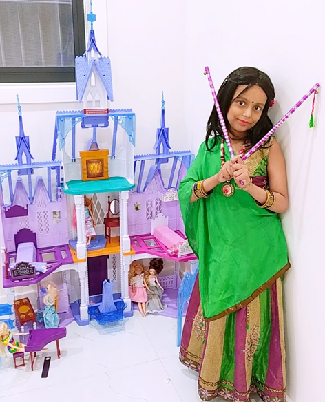 Vishwa at home with toy castle