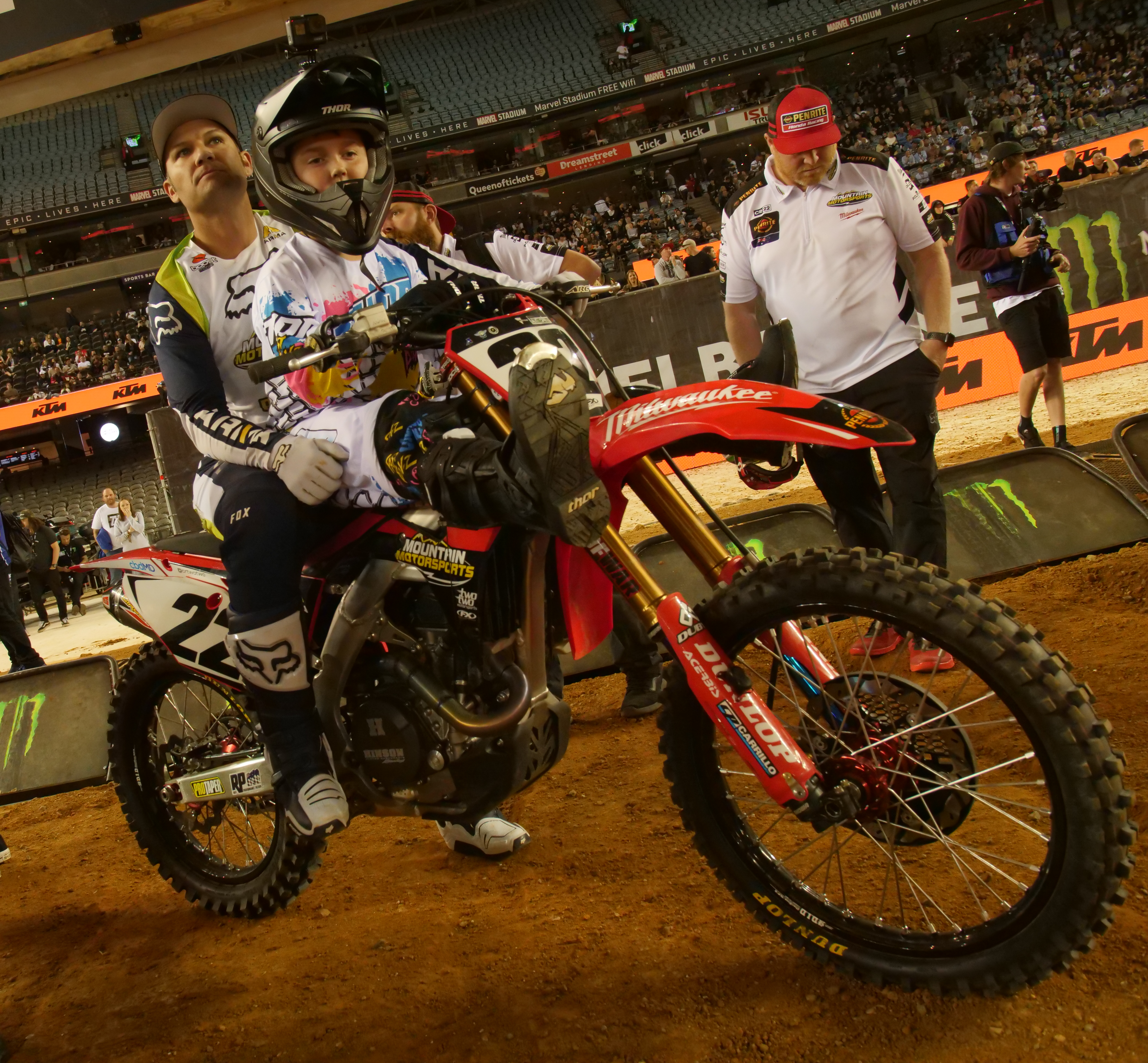 Gus on a motorbike at his Supercross Starlight Wish