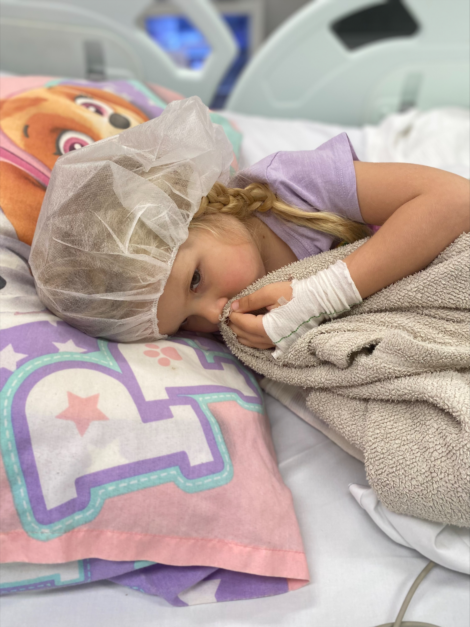 Roxy in hospital bed