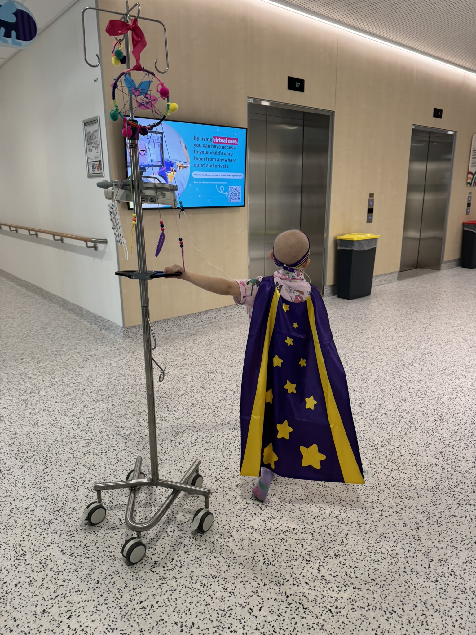 Frankie walking through hospital