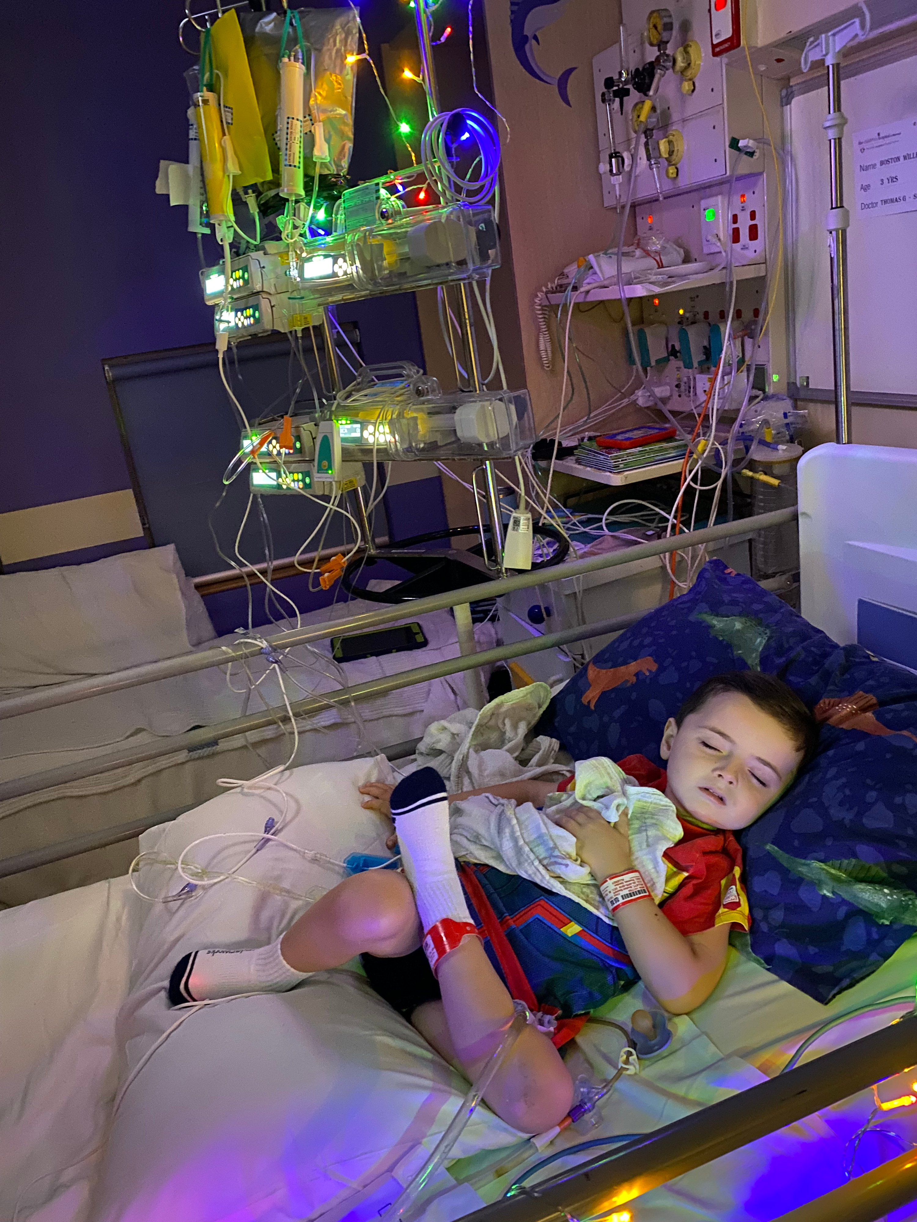 Boston in hospital bed