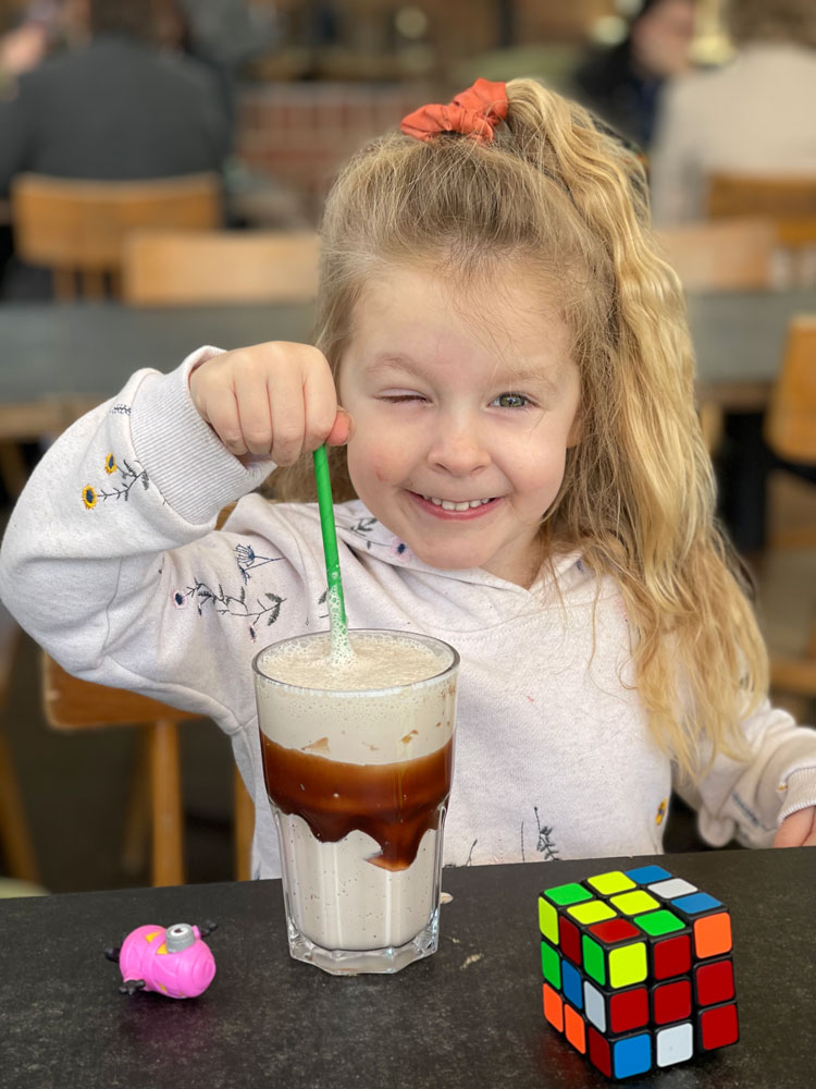 Lotte with a milkshake