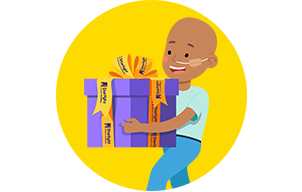 Boy with gift yellow icon - card