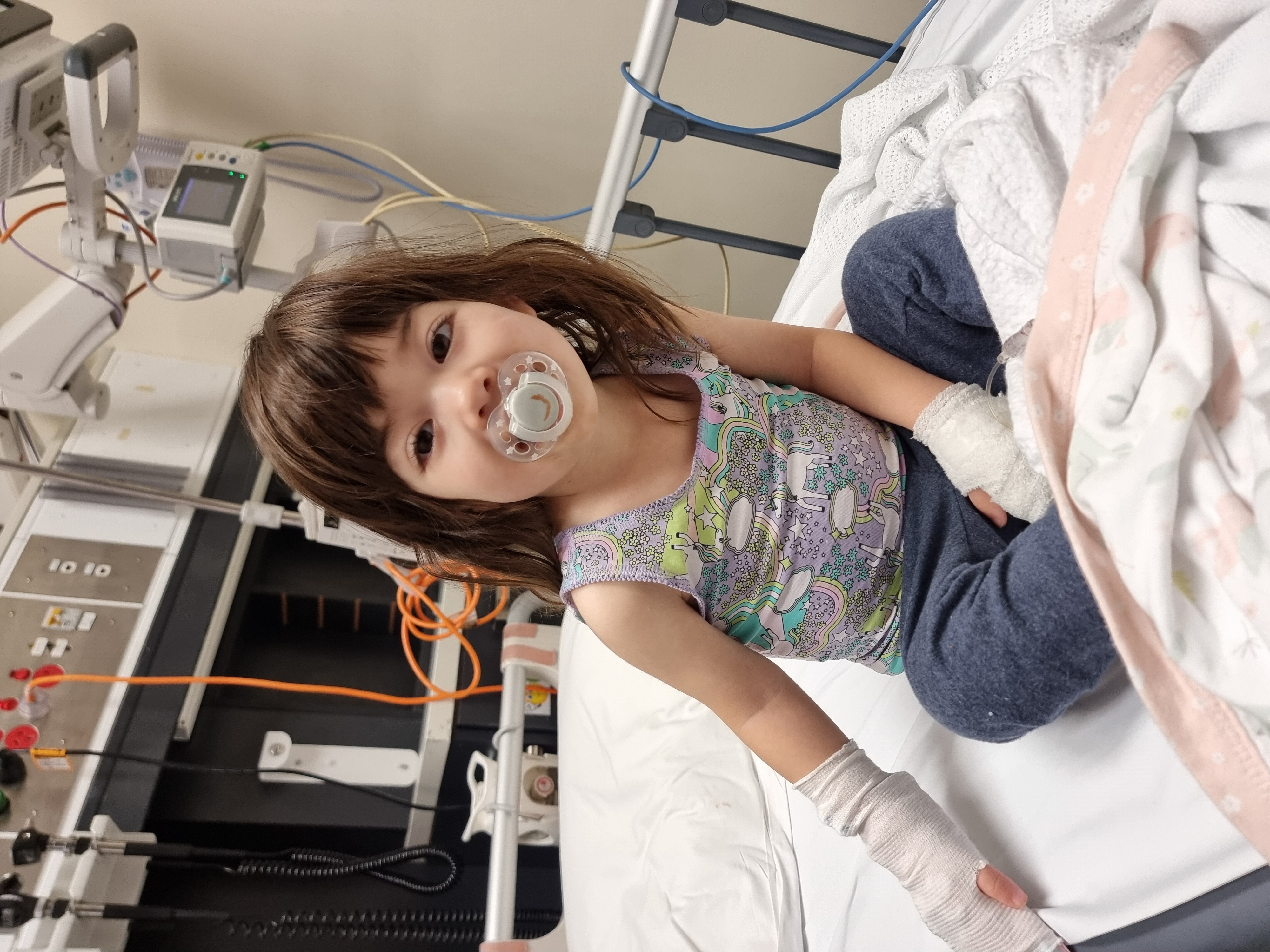 Mia in hospital after diagnosis