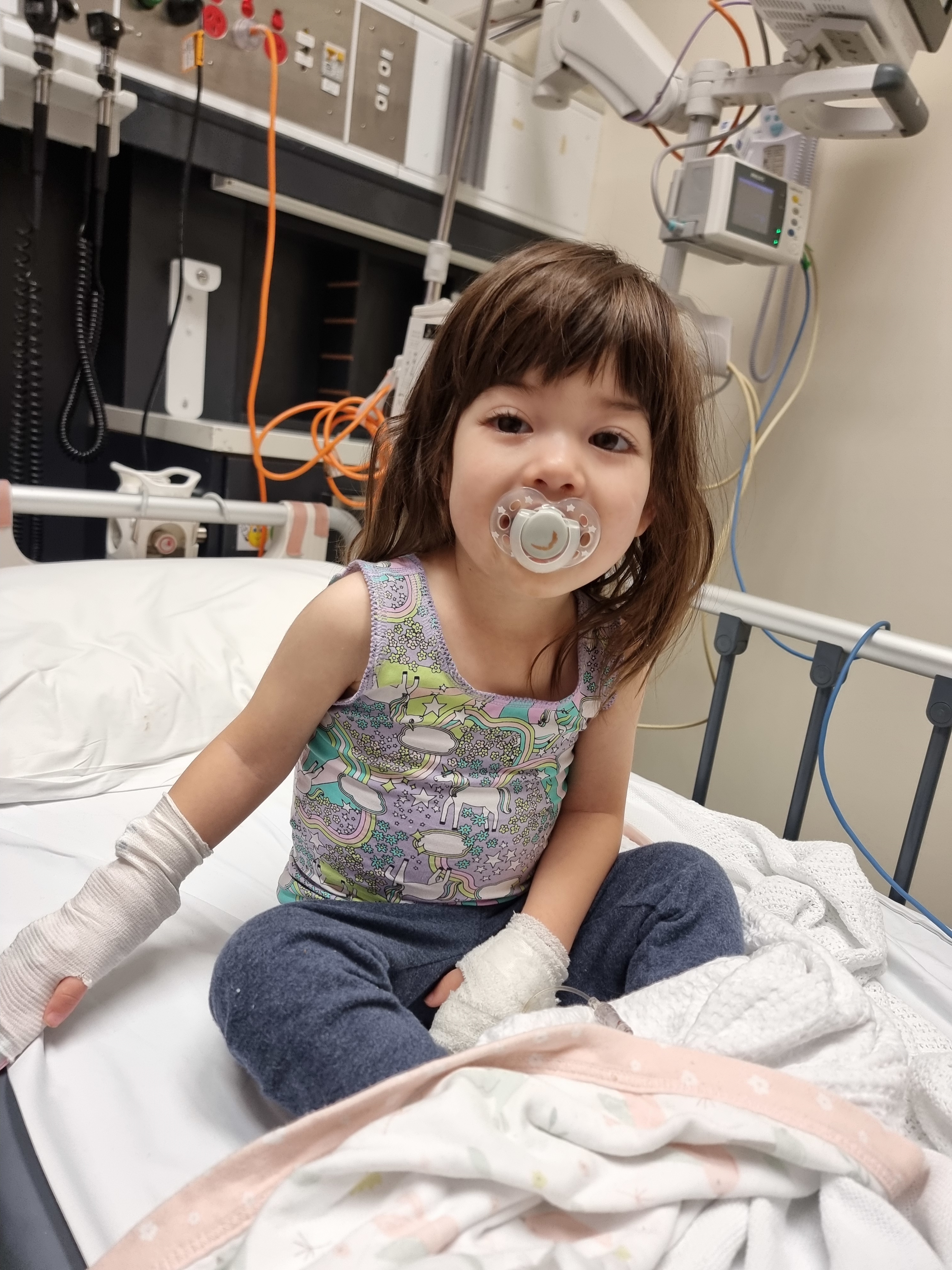 Mia in hospital after diagnosis