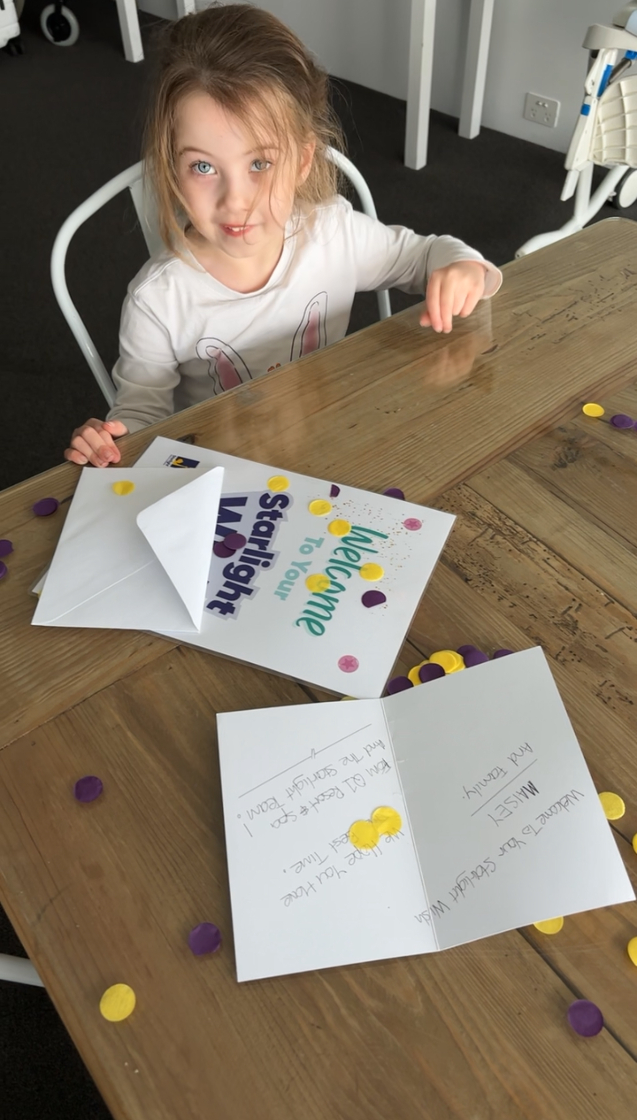 Maisey receiving her Starlight pack
