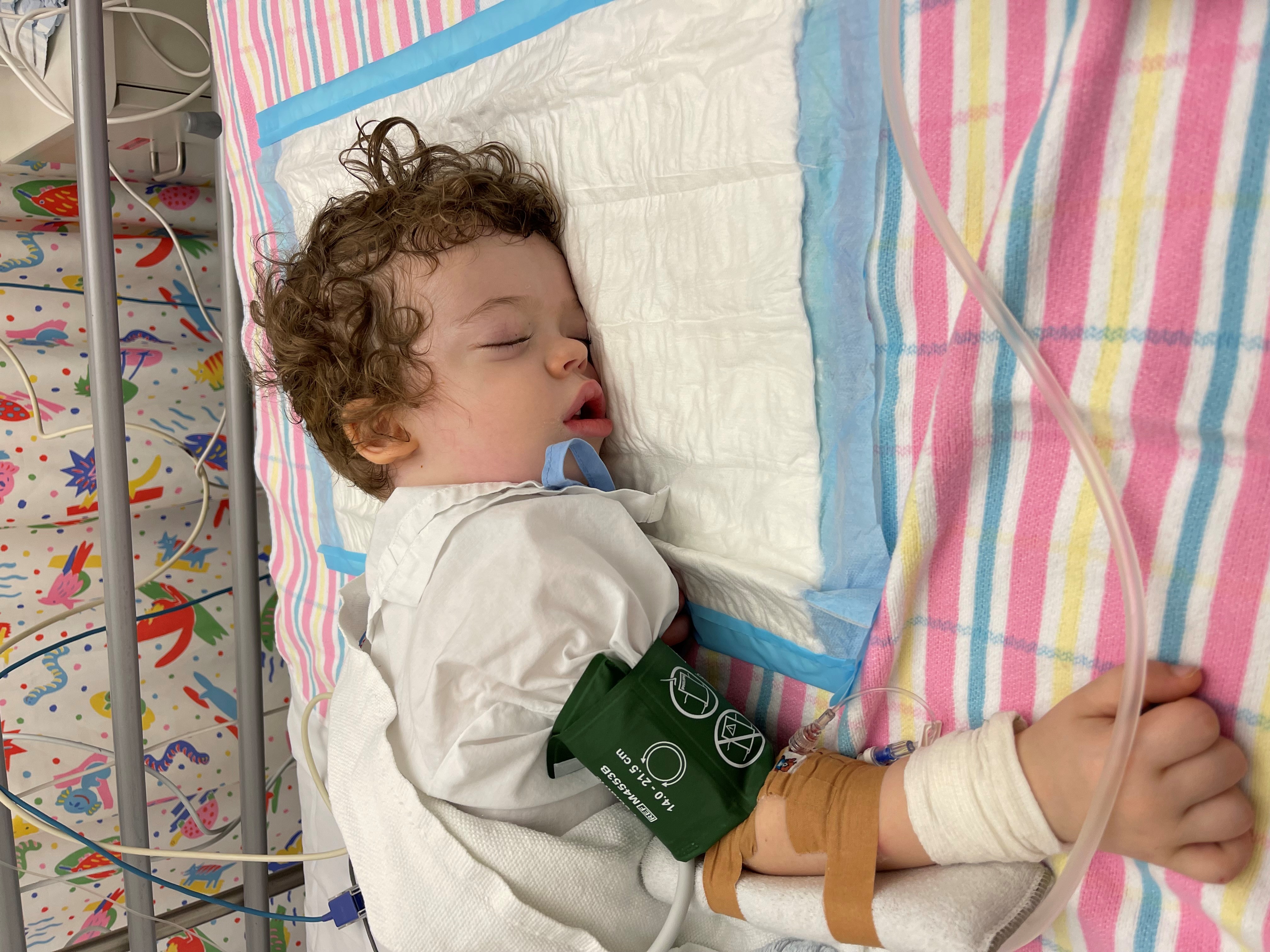 Jagger sleeping in hospital bed