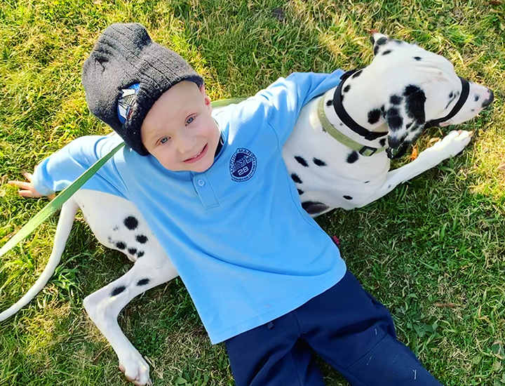 Hunter and Rocky on grass