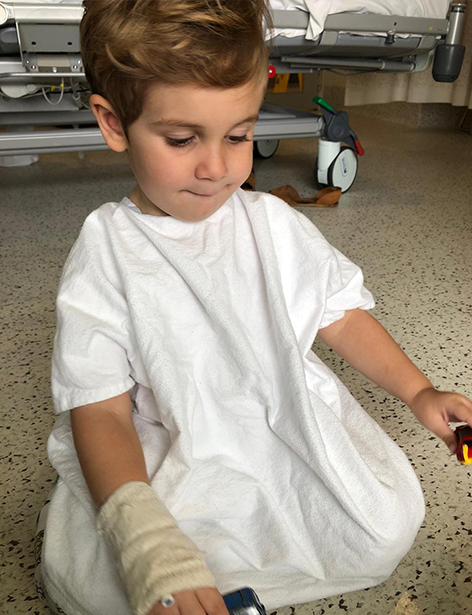 Bertie in hospital gown
