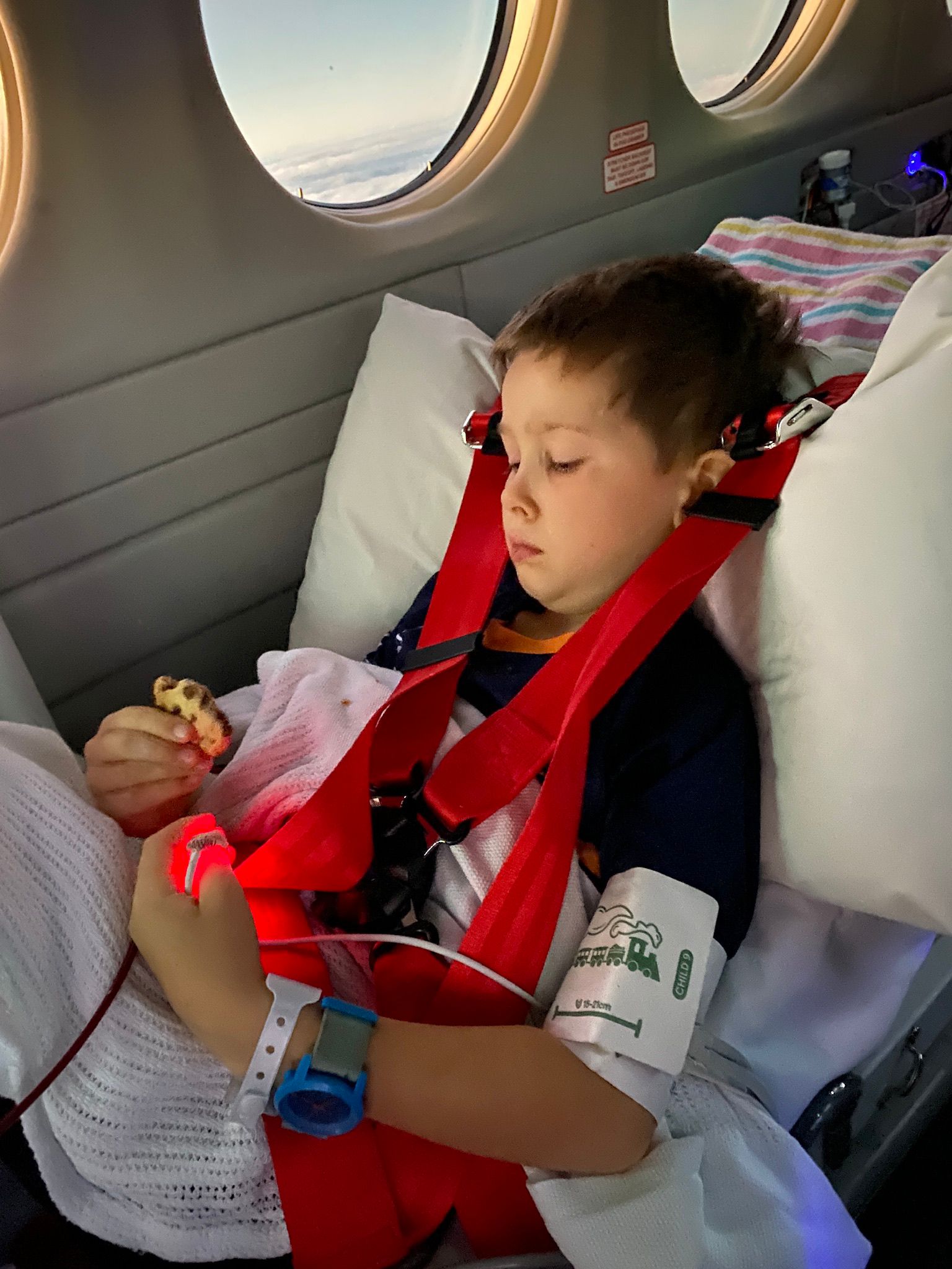 Sam on medical flight