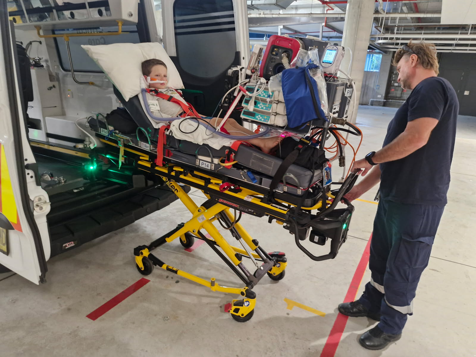 Desmond in ambulance