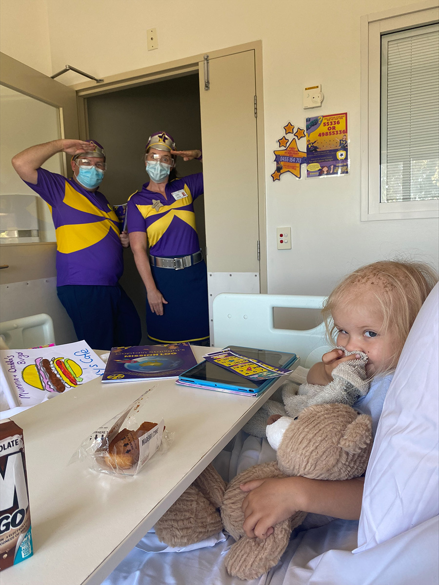Roxy with Captains and teddy in hospital