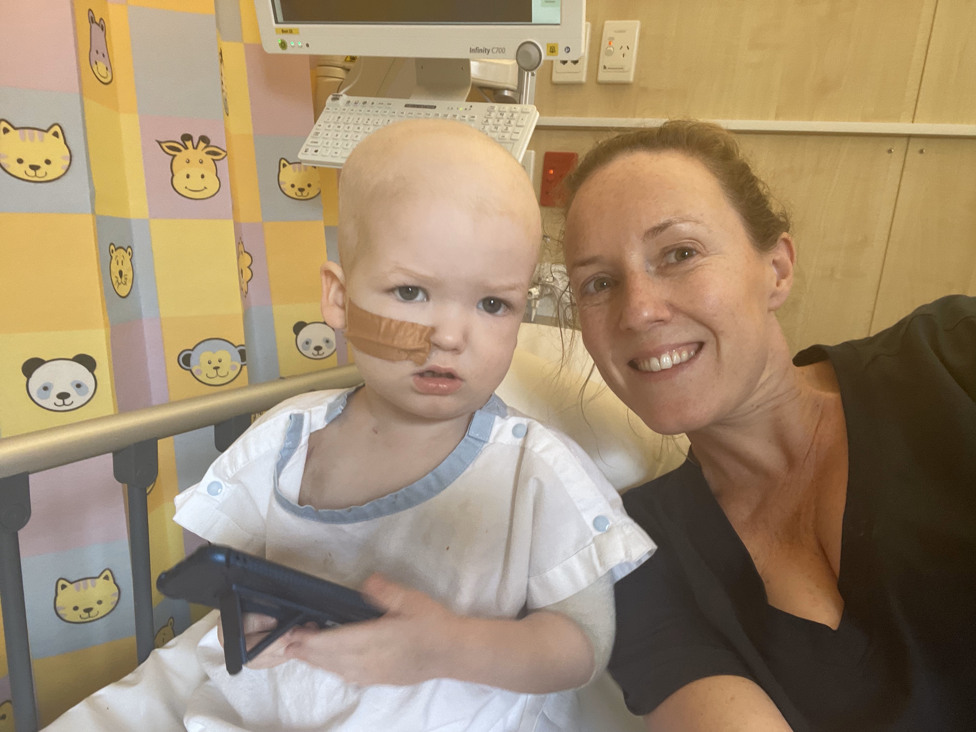 Teddy with Mum in hospital