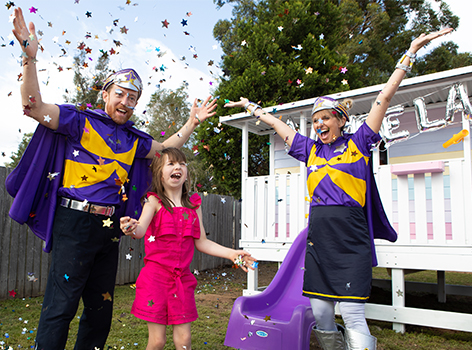 Anabela outside cubby with Captain Starlight