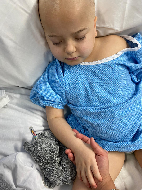 Isla sleeping during treatment in hospital