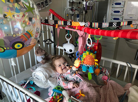 Ellie in hospital cot