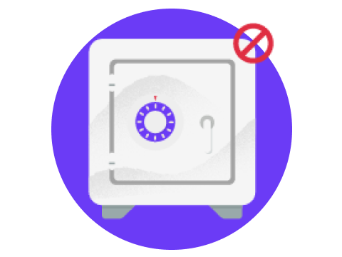 An image of a safe for storing valuables with a purple circle in the background