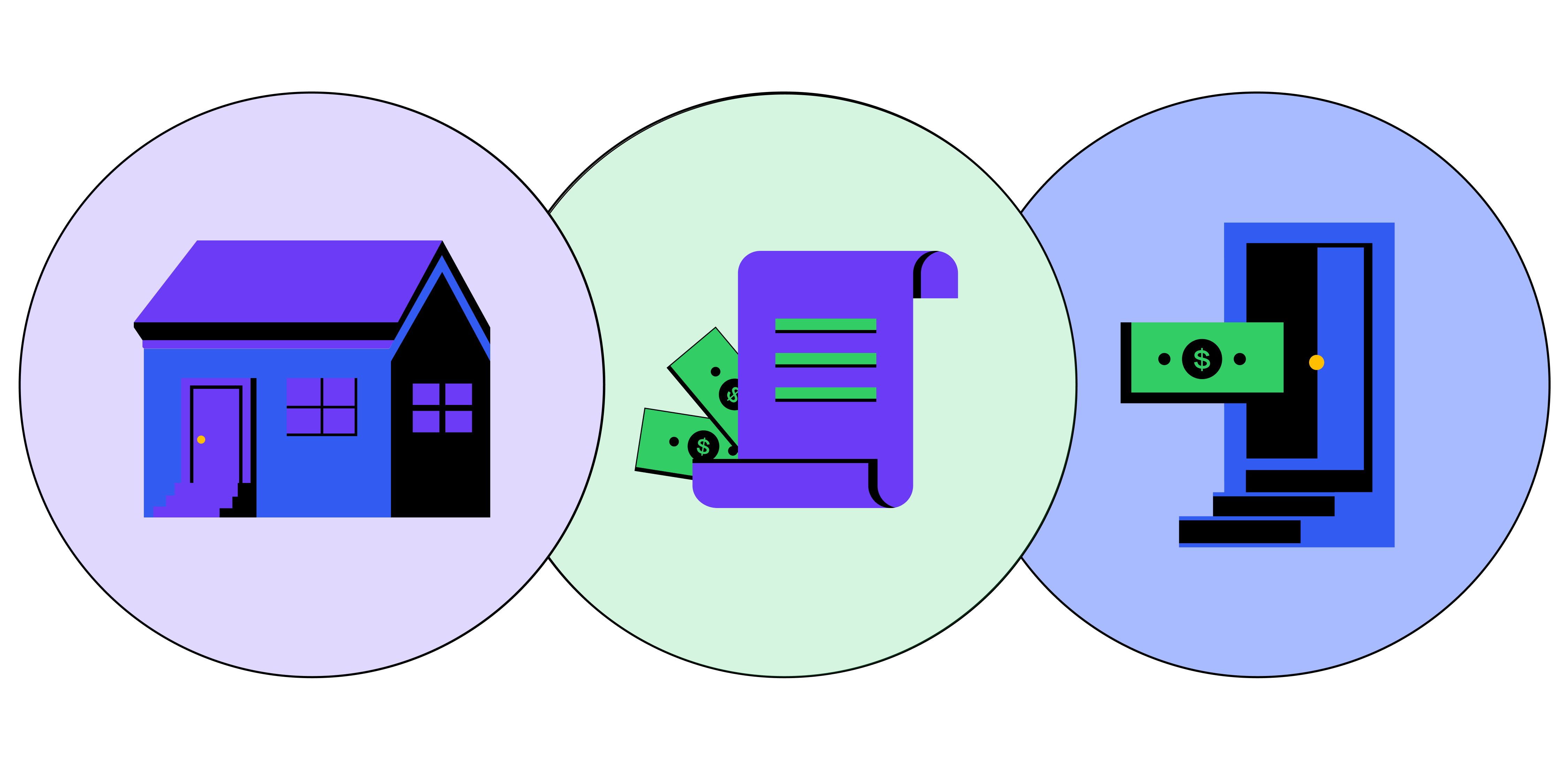 A purple, green, and black graphic demonstrating how a surety bond is an agreement between three parties: renters, landlords, and Rhino. 