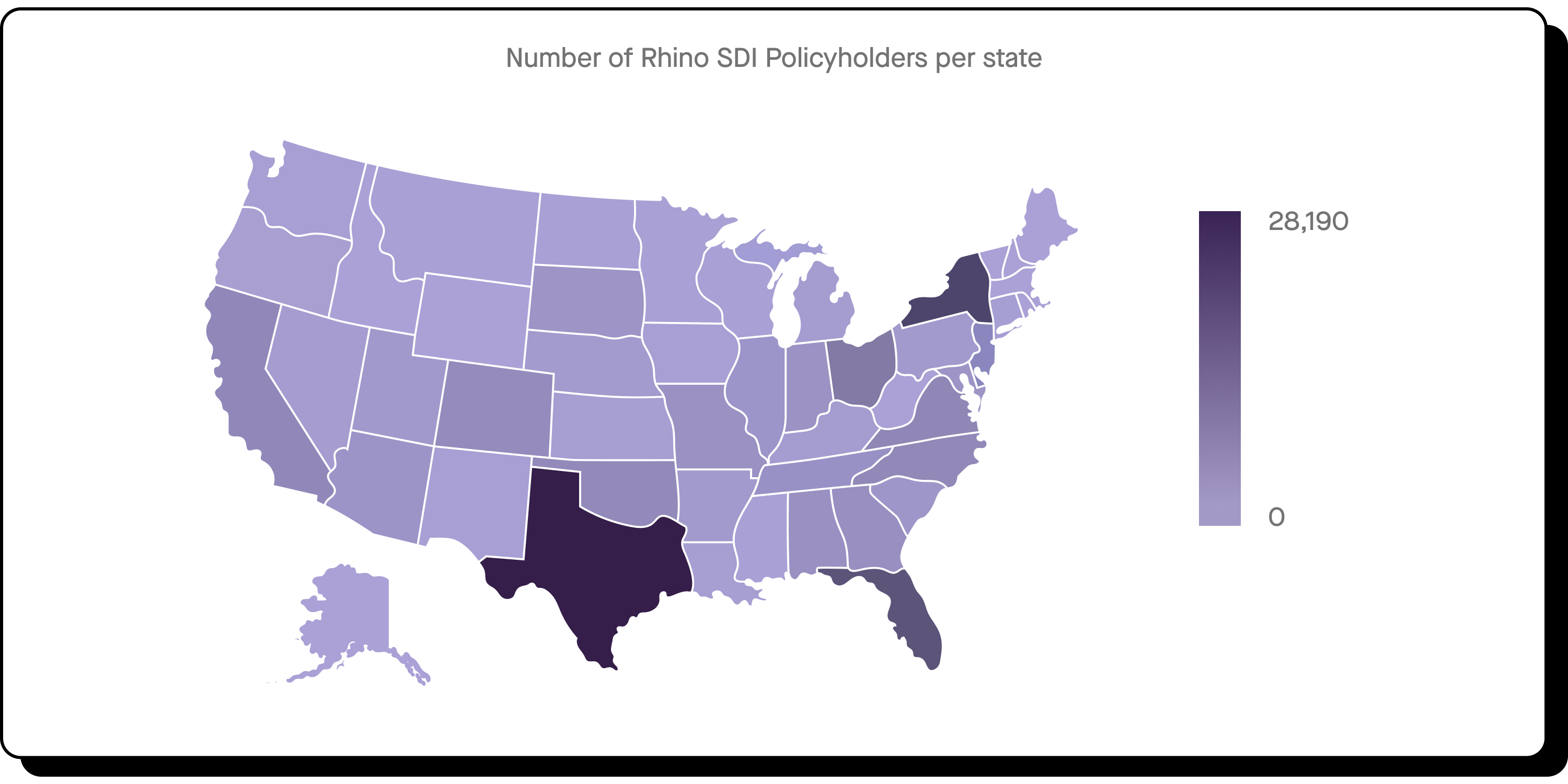 A map of the United State that shows where the high concentration of Rhino policyholders live 