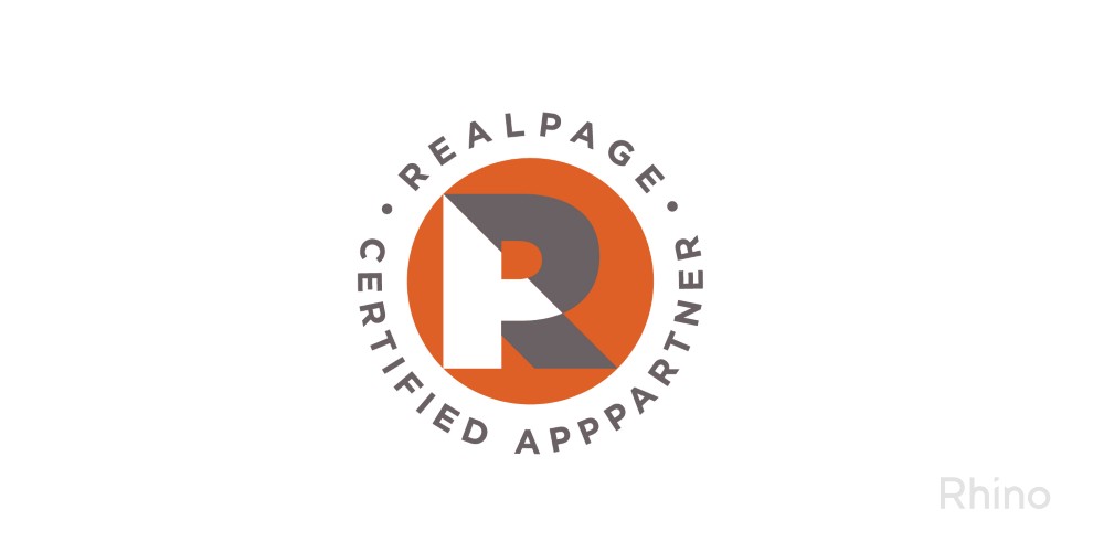 Graphic with realpage logo announcing that Rhino is a certified OneSite Vendor on Realpage 