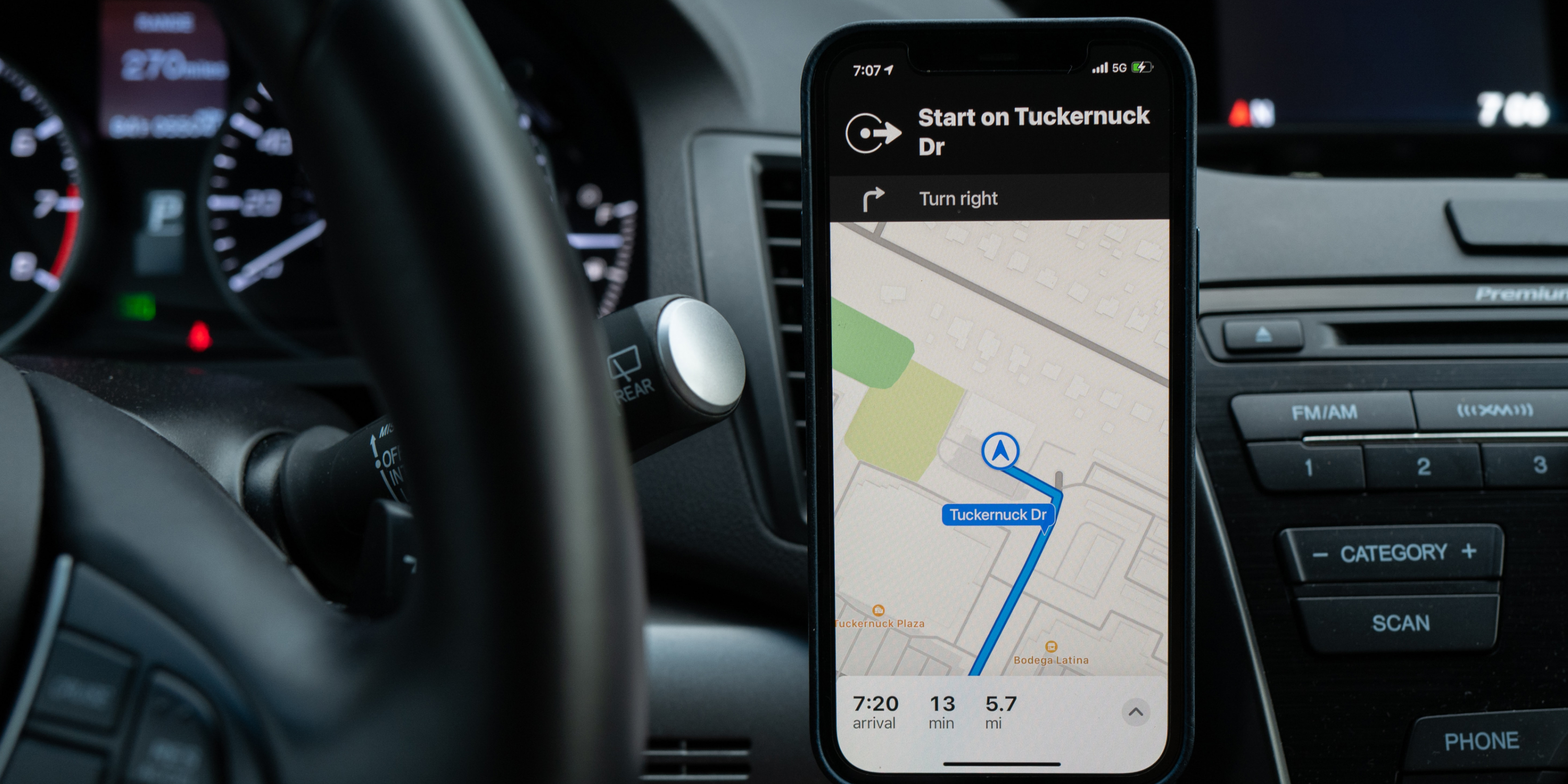 An image of a GPS app on a phone helping the driver navigate as they move across country