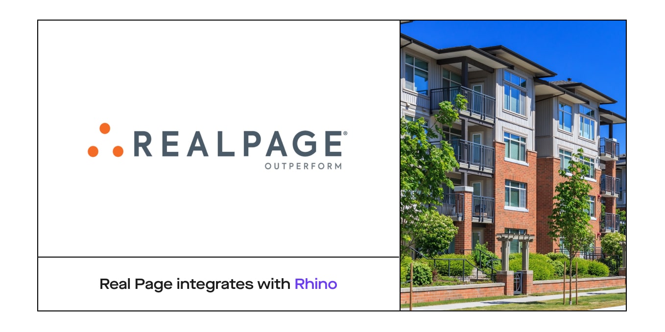 Body image of Realpage logo and a modern building with "Realpage integrates with Rhino" at the bottom.