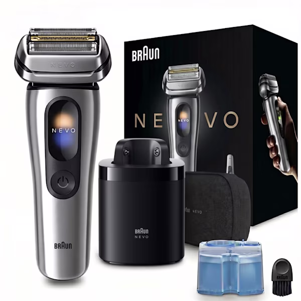 ブラウン NEVOシェーバー 11000c、トラベルケース、7in1 NEVOケアシステム、クリーニングブラシ、スマートプラグ付き。 ブラウン NEVOシェーバー 11000c、トラベルケース、7in1 NEVOケアシステム、クリーニングブラシ、スマートプラグ付き。