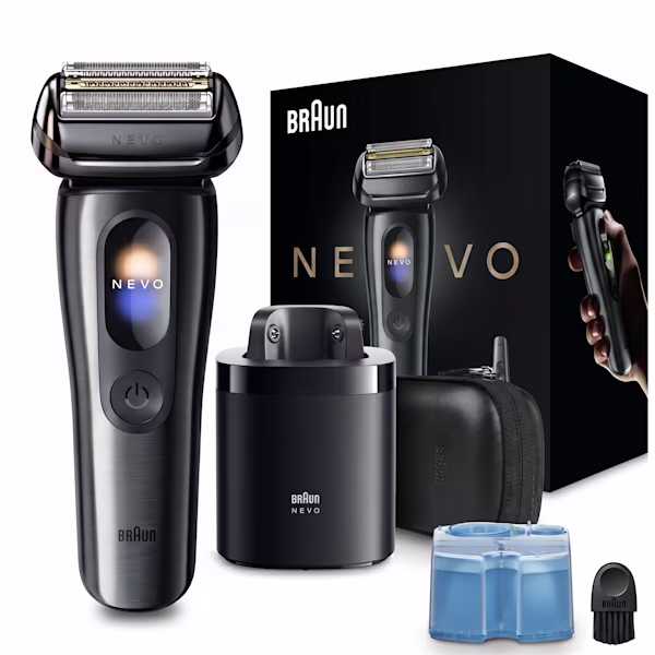 Braun NEVO shaver 15010c with Leather Case and 7in1 NEVO Care System. Braun NEVO shaver 15010c with Leather Case and 7in1 NEVO Care System.