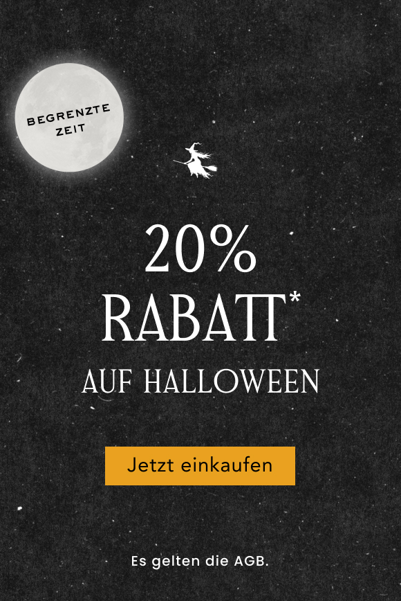 Halloween sale banner with witch silhouette flying across starry night sky, moon reading LIMITED TIME, 20% OFF text, shop now button