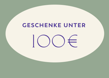 Goldfarbenes Quadrat mit weißem Text "GESCHENKE UNTER 100 €"