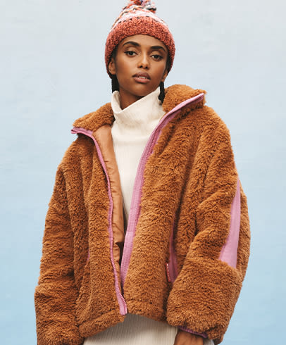 Sherpa Jacket for Women, Fluffy Plaid Lapel Outerwear Plush Coat 1