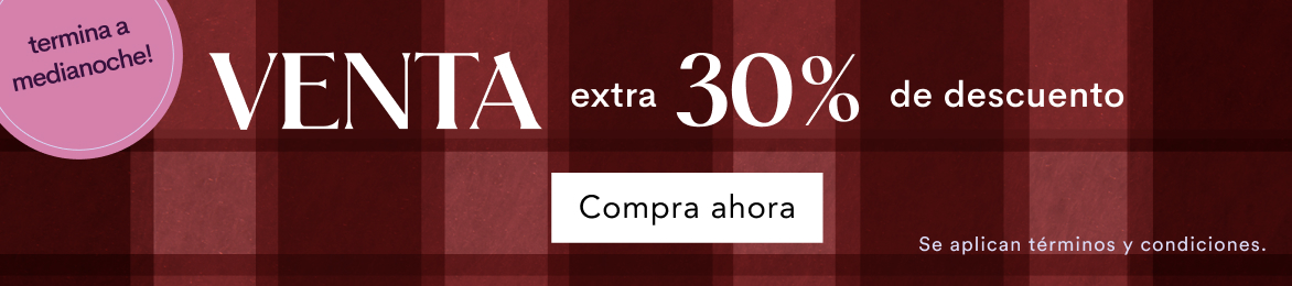Red plaid banner reading "you asked, we answered ends midnight! +extra 30% OFF SALE up to 70% OFF* shop now"